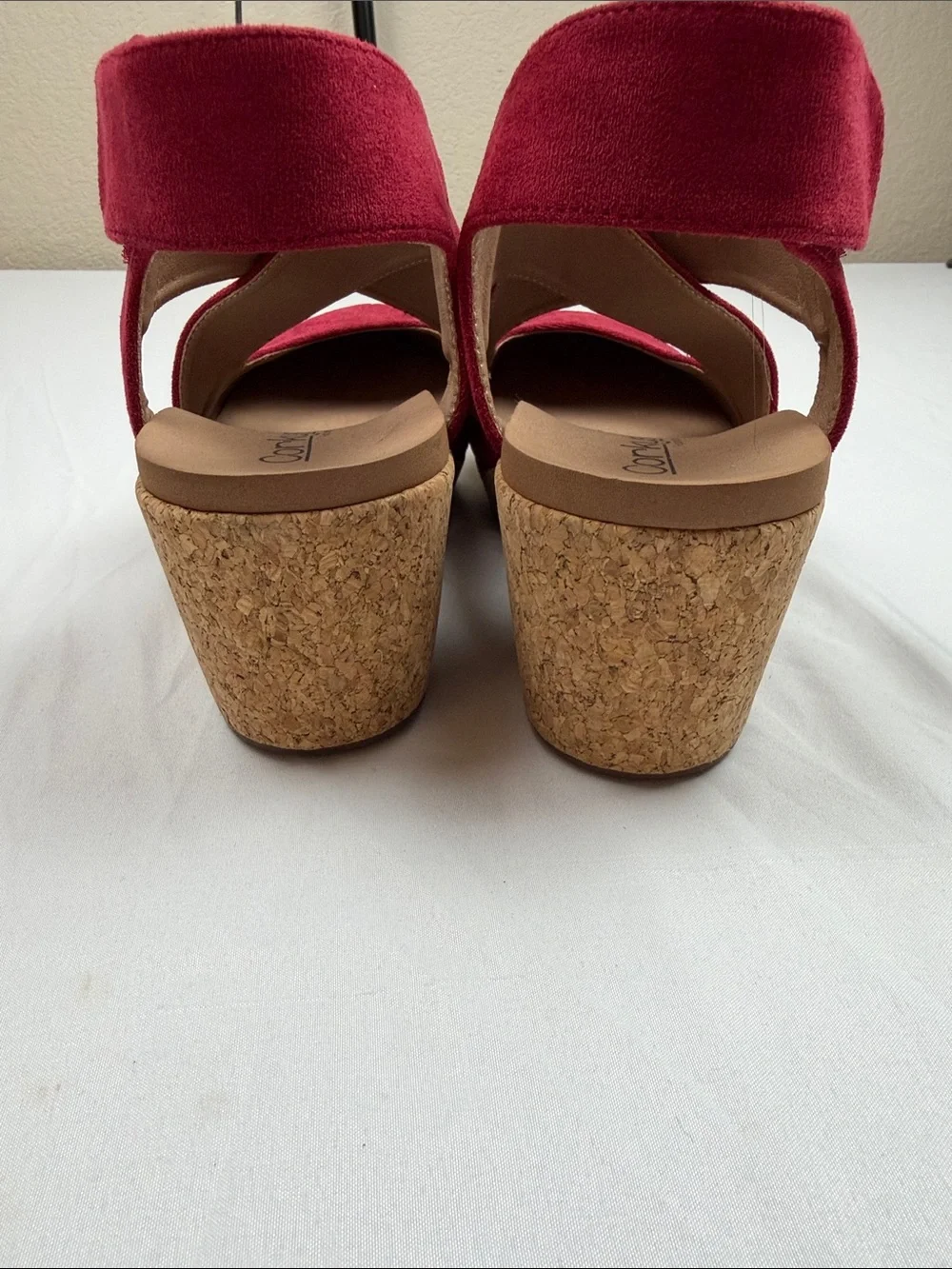 Corkys Case Closed Red Suede Wedge Sandals